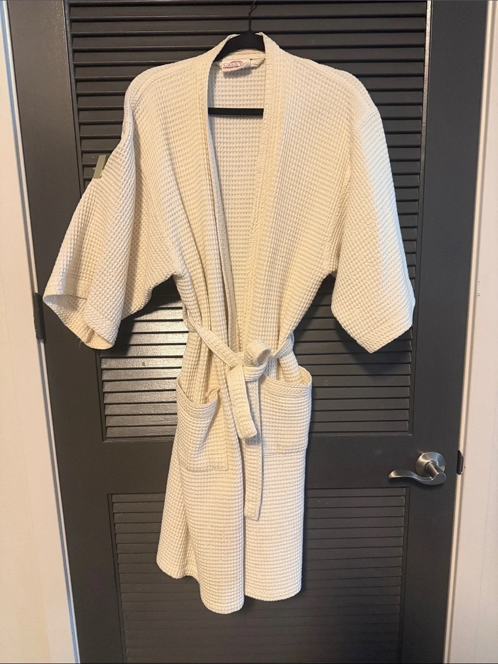 Waffle Knit Cream Robe with Belt